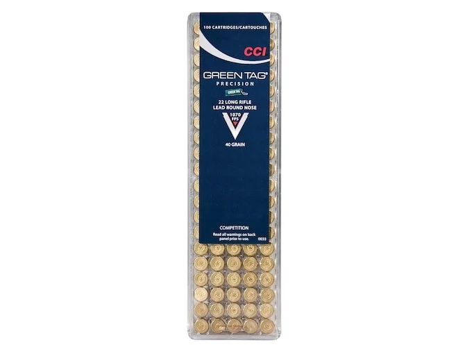 CCI Green Tag Competition Ammunition 22 Long Rifle 40 Grain Lead Round Nose
