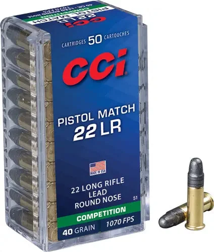 CCI PISTOL MATCH 22LR 40GR LEAD-RN 1070FPS 50RD