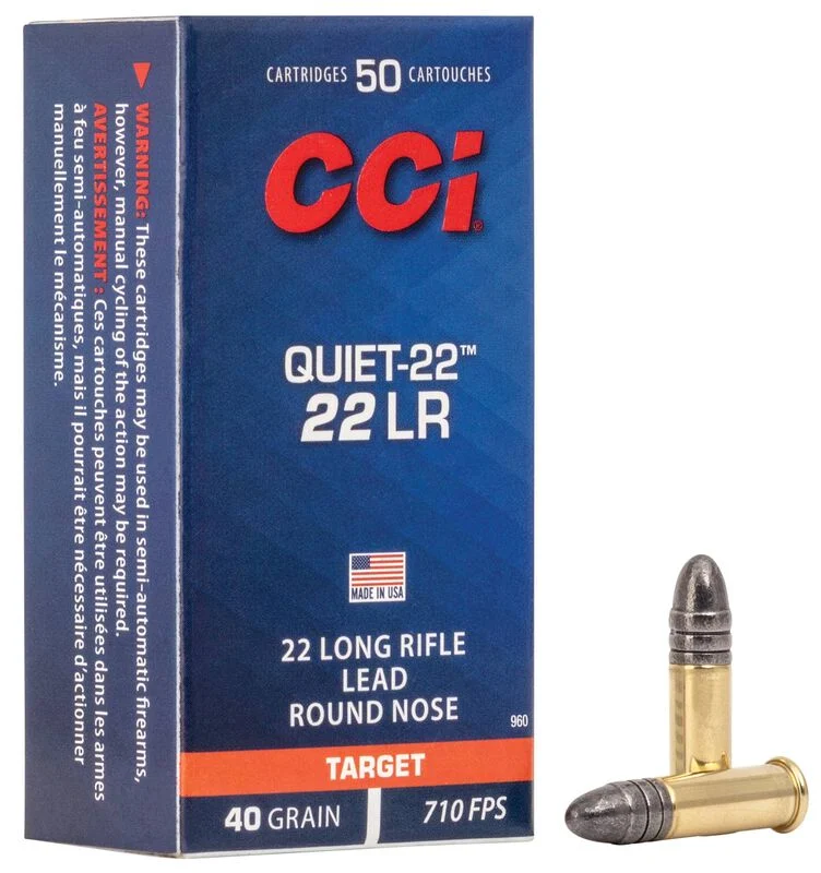 CCI Quiet .22 LR 40 gr LRN – Low Noise Lead Round Nose Ammunition| 500 Rounds