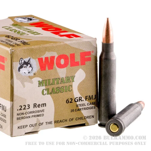 500Rounds of .223 Ammo by Wolf WPA - 62gr FMJ