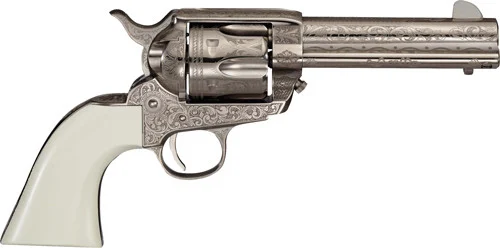 Cimarron Frontier Meldrum .357 Mag, 4.75" Barrel, Engraved Nickel/Ivory, 6rd
