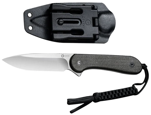 Civivi Knives Elementum 3.98" Fixed Plain Satin D2 Steel Blade, 4.50" Dark Green Micarta Handle