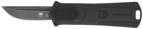 CobraTec Knives 952 *CA Compliant 1.75" OTF Drop Point Plain Stonewashed D2 Steel Blade, 3" Black Anodized Aluminum Handle