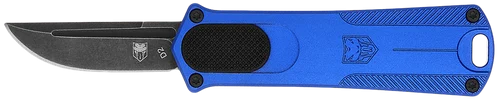 CobraTec Knives California 952 *CA Compliant 1.75" OTF Drop Point Plain Black Stonewashed D2 Steel Blade, 3" Gray Anodized Aluminum Handle