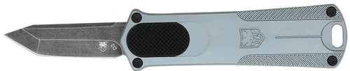 CobraTec Knives California 952 *CA Compliant 1.75" OTF Tanto Plain Black Stonewashed D2 Steel Blade, 3" Blue Anodized Aluminum Handle