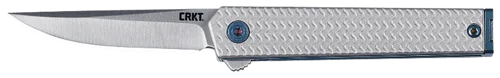Columbia River CEO Microflipper, Folding Knife, Plain Edge, 2.36" Clip Point, Aluminum Handle, Sandvik 12C27 Stainless, Satin Finish, Tan/Silver Handle, Silver Blade