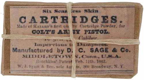 Combustible Paper Cartridge Ammunition,for .44 caliber percussion revolvers,packaged in period style, package of six