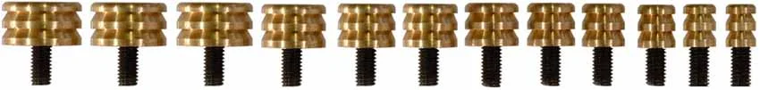 Complete Set Brass Button Cleaning Jags: 32, .36, .38, .40, .44, .45, .50, .54, .58, .62, .69, and .75 caliber,10-32 threaded steel shank