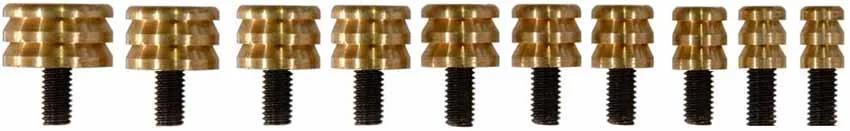 Complete Set Brass Button Cleaning Jags: .32, .36, .38, .40, .44, .45, .50, .54, .58 and .62 caliber,8-32 threaded steel shank