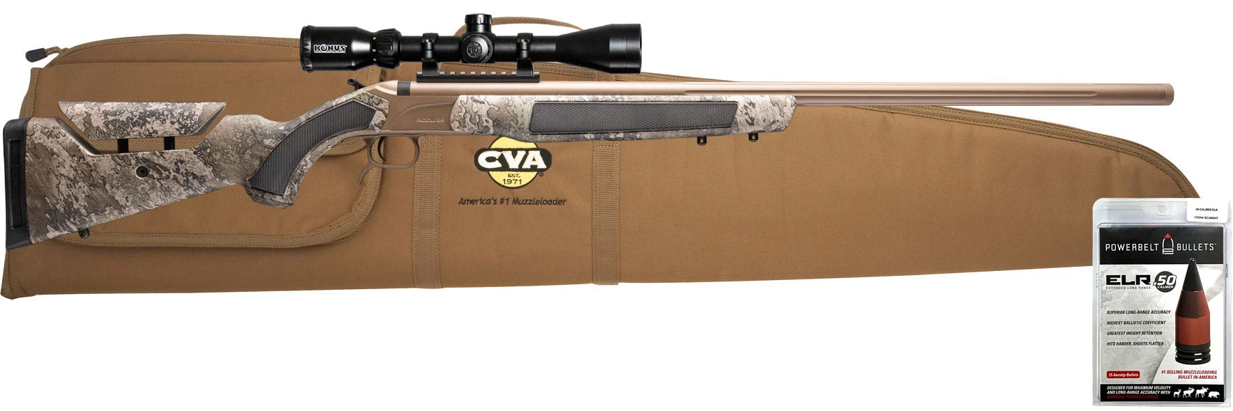 CVA Accura LR-X Muzzleloader Rifle - .50 Caliber FDE Cerakote & Nitride Barrel - KonusPro™ 4-12x44 IR BDC Scope - PR3209NSCP