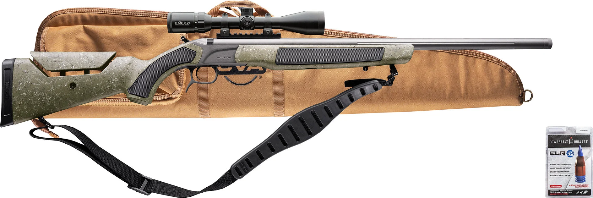 CVA™ Accura MR-X Muzzleloader - Cerakote Tungsten & OD Green Stock - Konus™ Scope Package - .45 Cal 26" Threaded Barrel - 209 & Variflame Ignition Included - PR3232NSCP