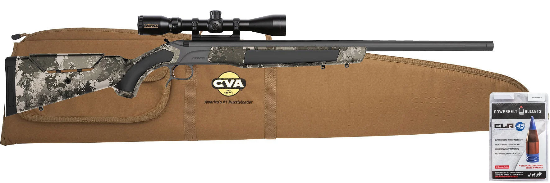 CVA™ Accura MR-X - Veil Alpine Camo Konus™ Scope Package - .45 Cal 26" Barrel Threaded - 1:22 Twist - 209 & Variflame Ignition Included - PR3222NSC