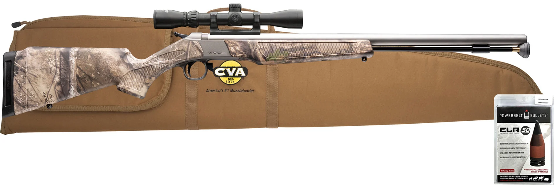 CVA Wolf Muzzleloader Rifle - .50 Cal Stainless Steel - KonusShot 3-9x32mm Scope Combo - PR2120SSCP