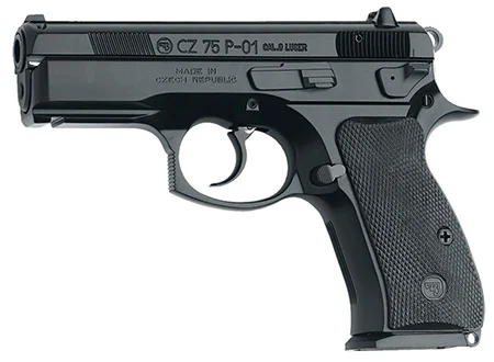 CZ-USA 01199 P-01 *CA Compliant Compact Frame 9mm Luger 10+1, 3.75″ Blued Steel Barrel, Black Serrated Steel Slide, Black Polycoat Aluminum Frame w/Beavertail, Black Rubber Grip