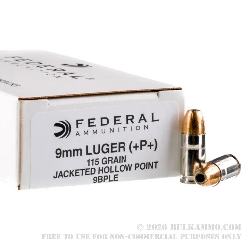 1000 Rounds of 9mm Ammo by Federal LE - 115gr +P+ JHP