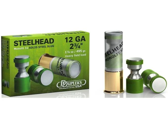 DDupleks Steelhead Monolit 32 Ammunition 12 Gauge 2-3/4″ 1-1/8 oz Solid Steel Slug Lead-Free Box of 5