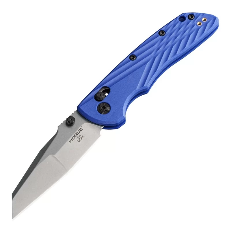 Deka Manual Folder, 3.25″ Wharncliffe Blade, Tumbled Finish, Blue Polymer Frame
