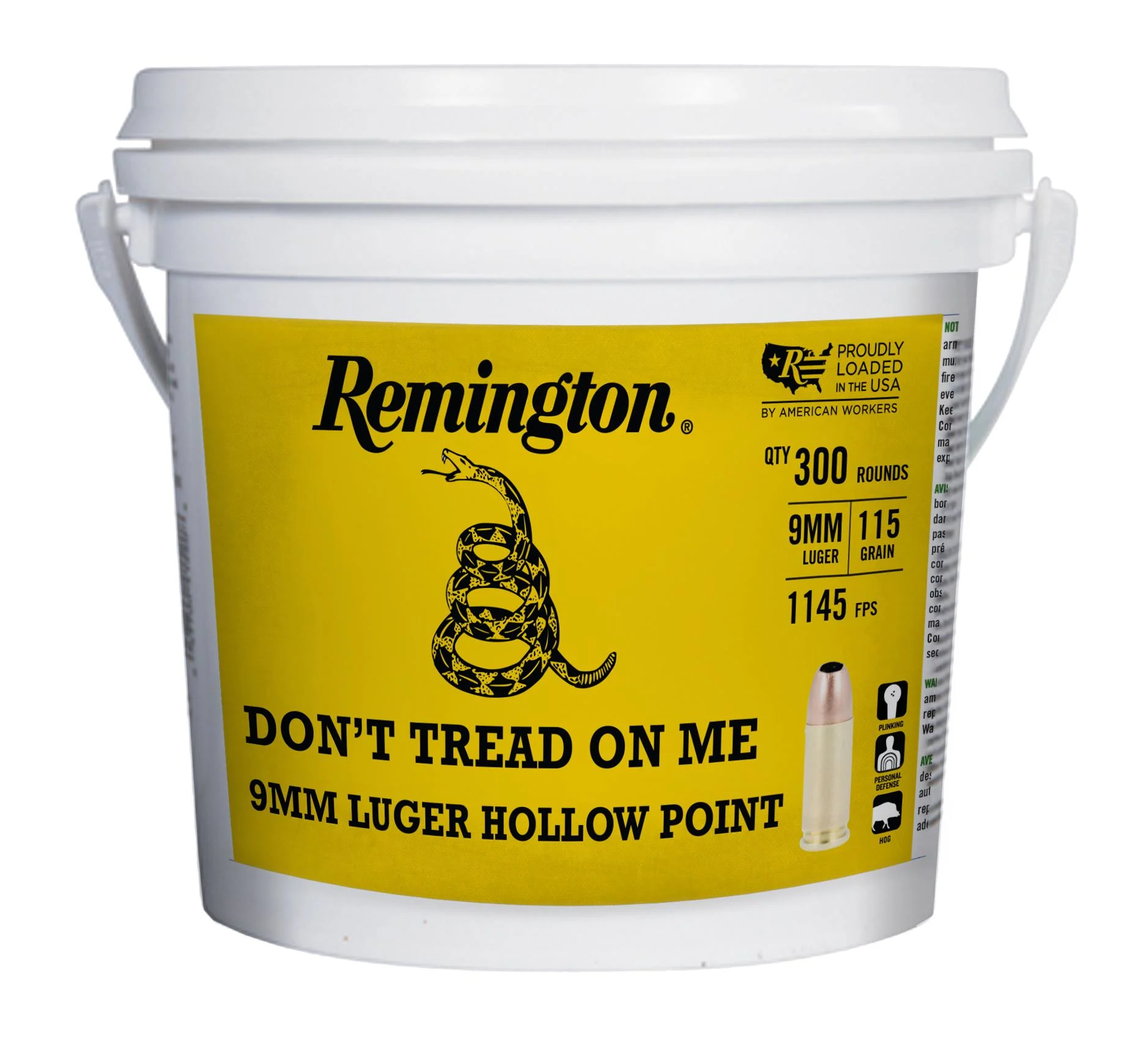 Don't Tread on Me Handgun, 9mm Luger, 115 Grain, Jacketed Hollow Point, 1145 fps