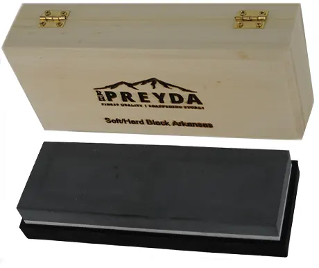 Double Side Whet Stone,2 x 6" stones, medium and very fine cut,non-slip base, wood storage box