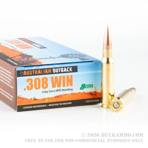 200 Rounds of .308 Win Ammo by ADI - 168gr Sierra MatchKing HPBT