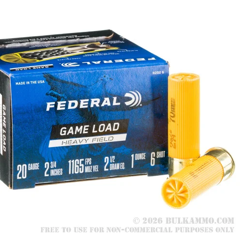 250 Rounds of 20ga Ammo by Federal -#6 shot
