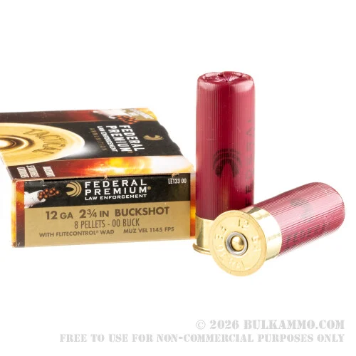 5 Rounds of 12ga Ammo by Federal LE with FliteControl Wad-00 Buck 8 Pellets