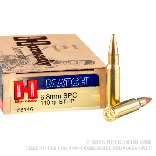 20 Rounds of 6.8 Remington SPCAmmo by Hornady - 110 gr BTHP