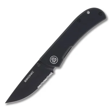 EIKONIC Knives Fairwind Folding Knife Night Black G10 2.72in Serrated Blade EIK220BBS