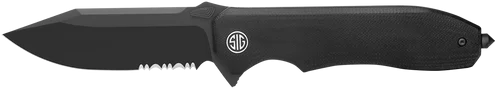Eikonic Validus 3.78" Folding Drop Point Part Serrated Black PVD M390 Steel Blade, 4.76" Black Textured G10 Handle