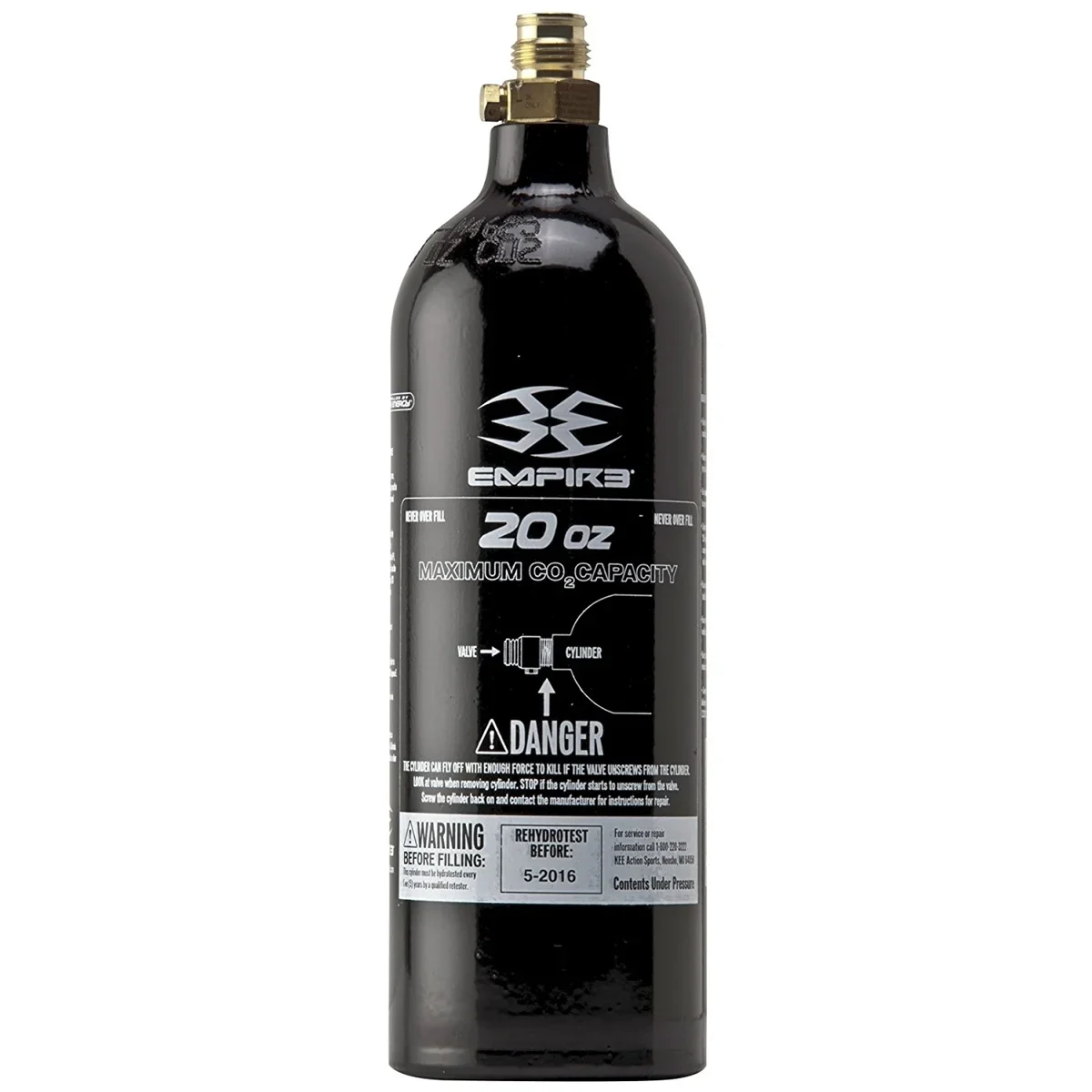 Empire Paintball CO2 Tank with Pin Valve, 20oz, Steel, Black, 2.05 lb