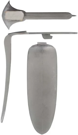 English Buttplate, classic square oval, wax cast steelOverall length 5-1/8", width 1-3/4", comb 4-1/16"