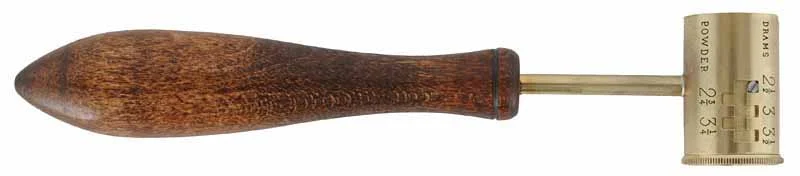 English Powder Dipper,adjustable brass cup, calibrated in drams of black powder,patterned from an antique, made in the U.S.A.