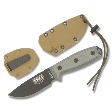 ESEE 3 Fixed Blade Knife 3.88in Plain Edge OD Green Micarta ESEE3P
