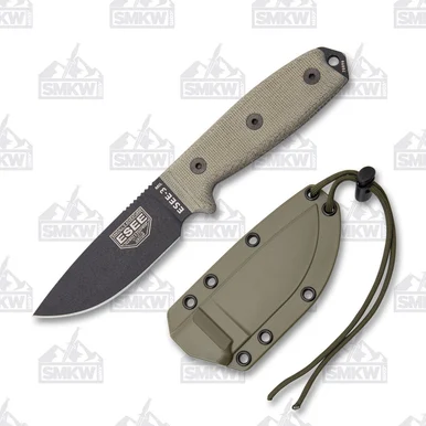 ESEE 3MIL Fixed Blade Knife 3.88in Plain Edge Olive Drab Micarta ESEE3MILP