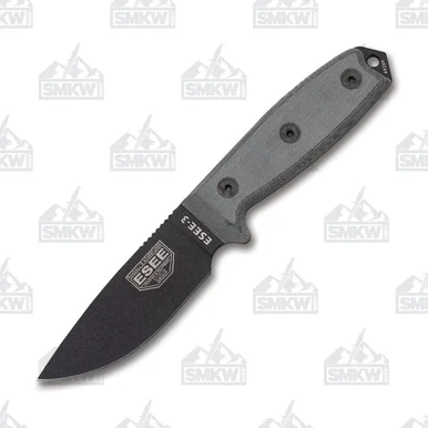 ESEE 3P Fixed Blade Knife 3.88in Plain Edge Gray Linen Micarta ESEE3PMBB