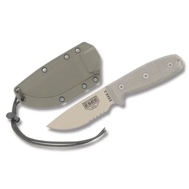ESEE 3PM MB Fixed Blade Knife 3.88in Serrated Edge Micarta Desert Tan ESEE3SMMBDT