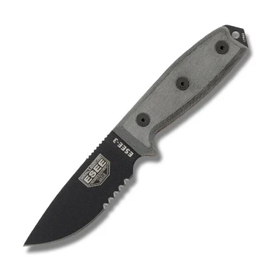 ESEE 3S Fixed Blade Knife Black Partially Serrated Coyote Brown Sheath ESEE3S