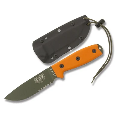 ESEE 4 Fixed Blade Knife 4.5in Serrated Edge Orange G10 OD Green ESEE4SOD
