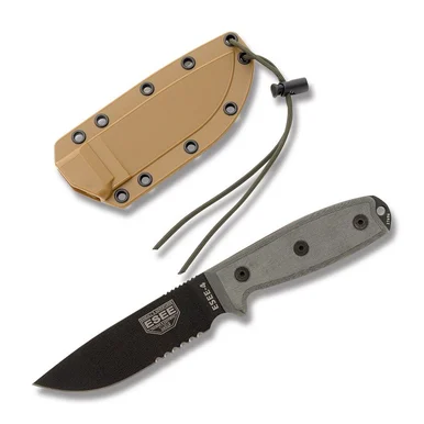 ESEE 4S MB Fixed Blade Knife 4.5in Partially Serrated Gray Micarta ESEE4SMB