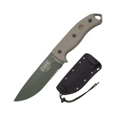 ESEE 5S Fixed Blade Knife 5.25in Partially Serrated Tan Micarta ESEE5SOD