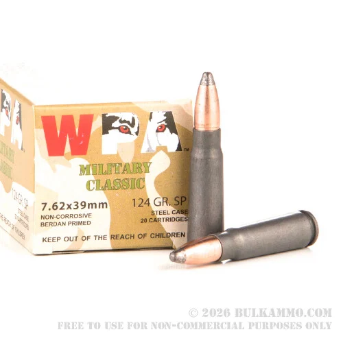 500Rounds of 7.62x39mm Ammo by Wolf - 124gr SP