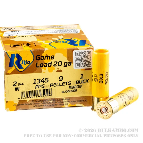 25 Rounds of 20ga Ammo by Rio Ammunition -#1 Buck