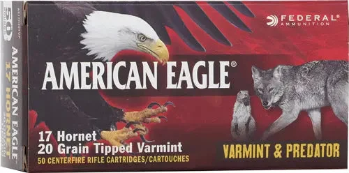 FEDERAL AMERICAN EAGLE 17 HORNET 20GR TIPPED VARMINT 50RD