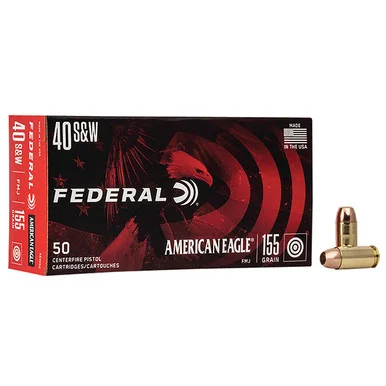 Federal American Eagle 40 S&W Handgun Ammunition 50 Rounds Brass Centerfire 155 Grain FMJ Ball AE40R2