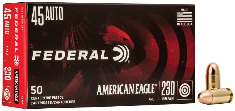 Federal American Eagle Suppressor .45 ACP 230 gr FMJ – Subsonic Ammo for Suppressed Shooting| 50 Rounds