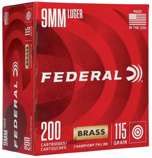 Federal Ammo Champion Training 9MM, 115gr, FMJ, 200Bx/1Cs