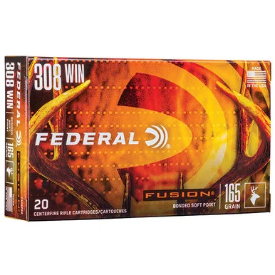 Federal Fusion 308 Winchester Rifle Ammunition 20 Rounds Brass 165 Grain Fusion Bonded SP F308FS2