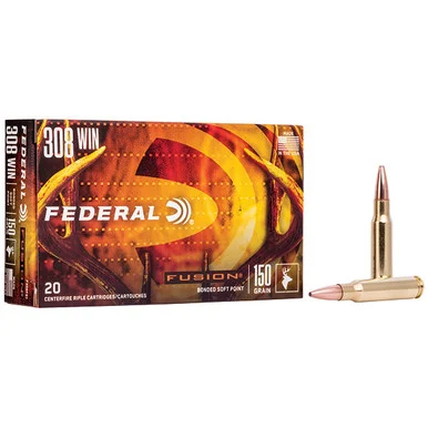 Federal Fusion 308 Winchester Rifle Ammunition 20 Rounds Brass Centerfire 150 Grain Bonded Fusion SP F308FS1