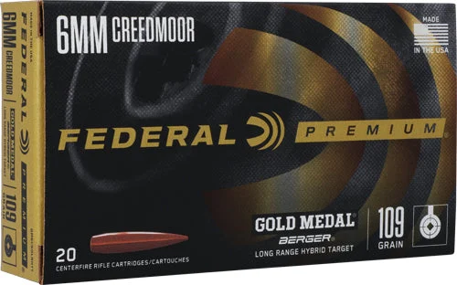 Federal GM6CRDLRHT1 Premium Gold Medal Berger Long Range Hybrid Target109 Grain 6mm Creedmoor