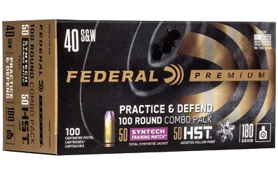 Federal P40HST1TM100 Premium Practice & Defend 40S&W 180gr HST JHP/Syntech TSJ 100 Per Box/5 Case